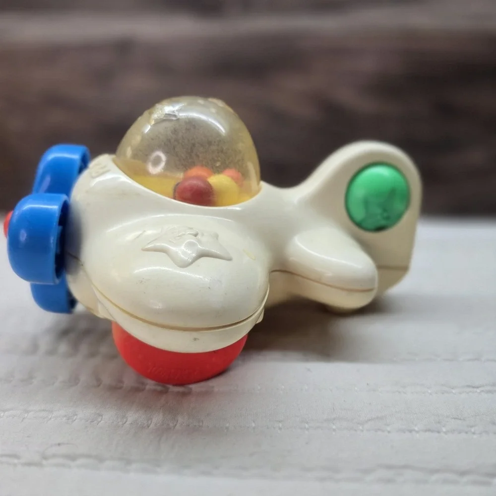 Vintage Playskool Toy Plane Airplane 1988 Yellow‎ Blue Rattle Retro